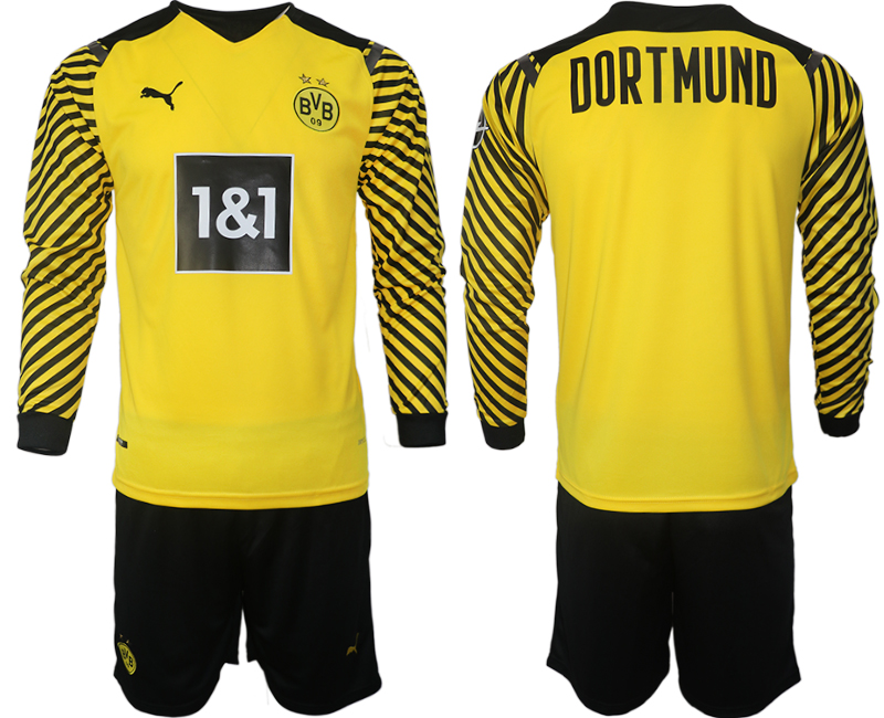 Men 2021-2022 Club Borussia Dortmund home yellow Long Sleeve blank Soccer Jersey